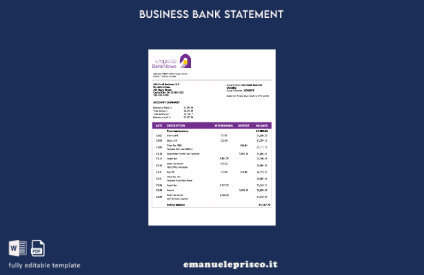 stile verificato Dichiarazione aziendale dell'Omani Bank Nizwa Modello Word e mo